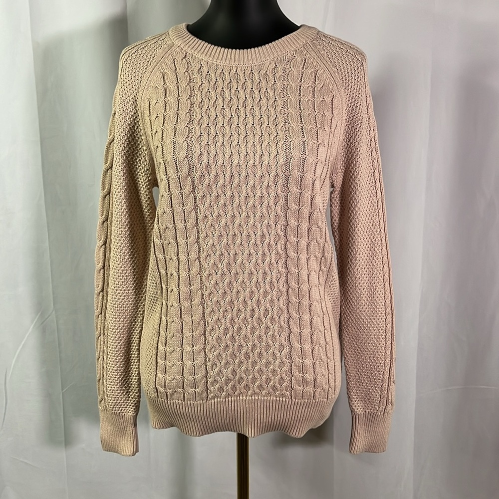 Gap Pale Rose Pink Long Sleeve Cable Knit Crew Neck Sweater